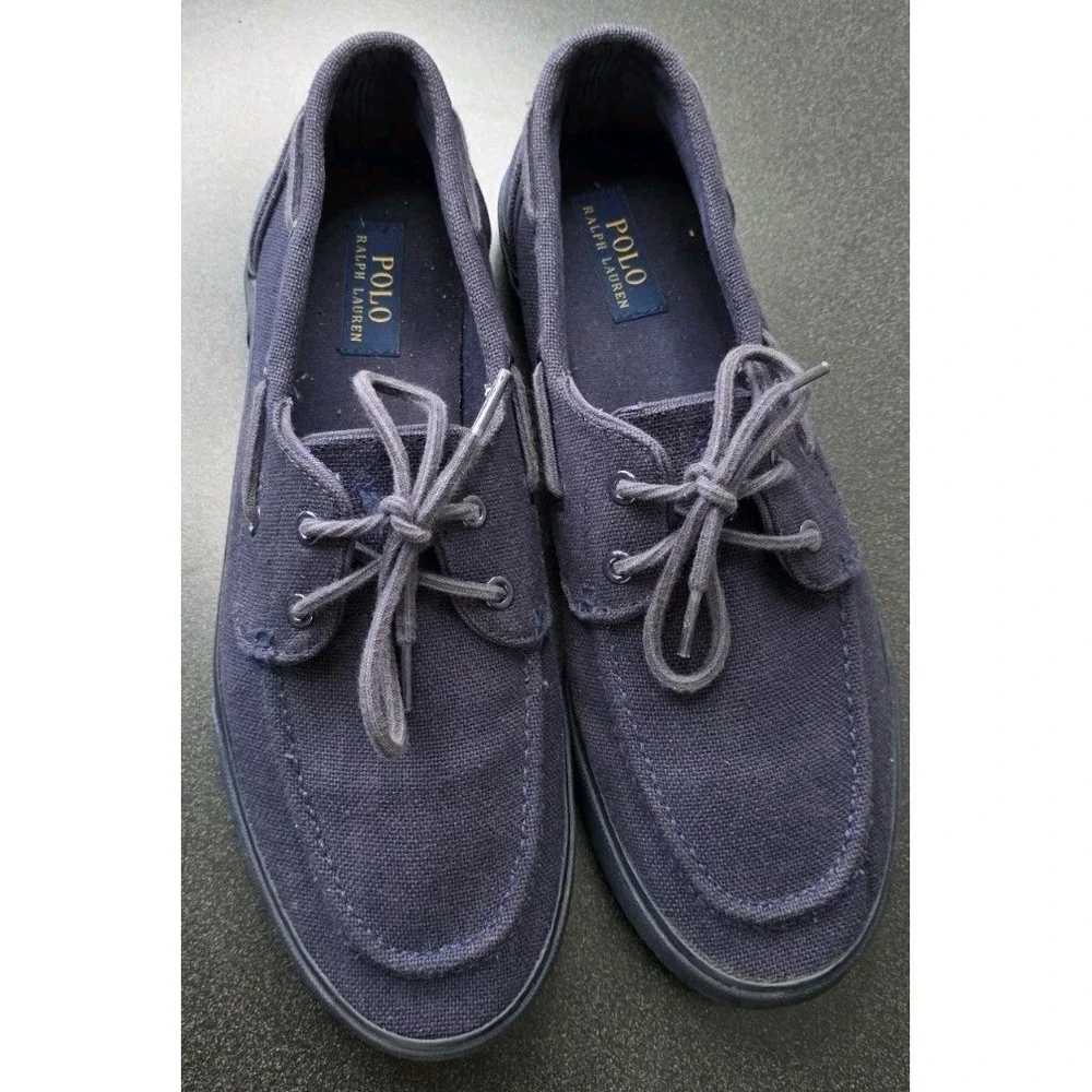 Polo Ralph Lauren Lander Navy Canvas Boat Shoes Lace-Up Men 12D Nautical Coastal